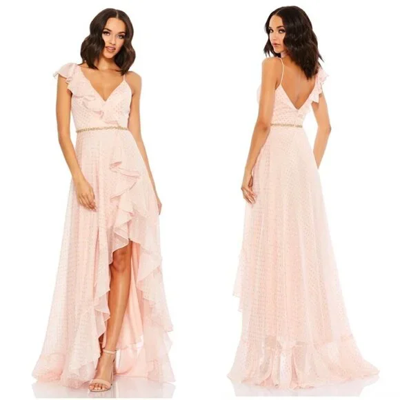 MAC DUGGAL Polka Dot Asymmetrical Ruffle Gown in Salmon Size US 2 - Picture 1 of 12